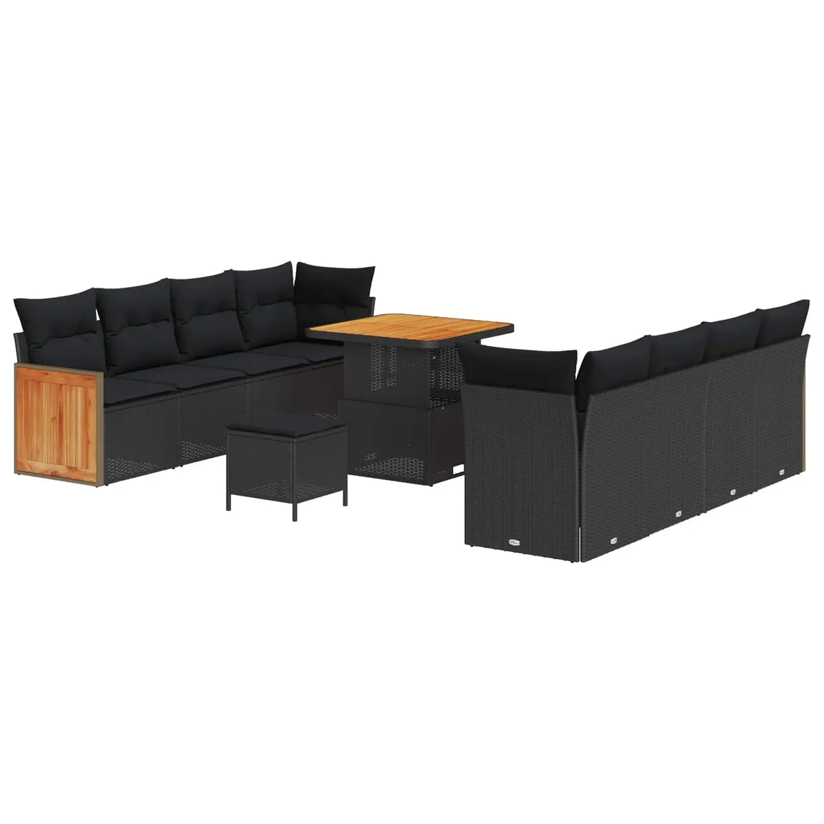 12PieceOutdoorSofaSetModularPolyRattanAcaciaWoodBlackCushionsFlexibleRearrangement