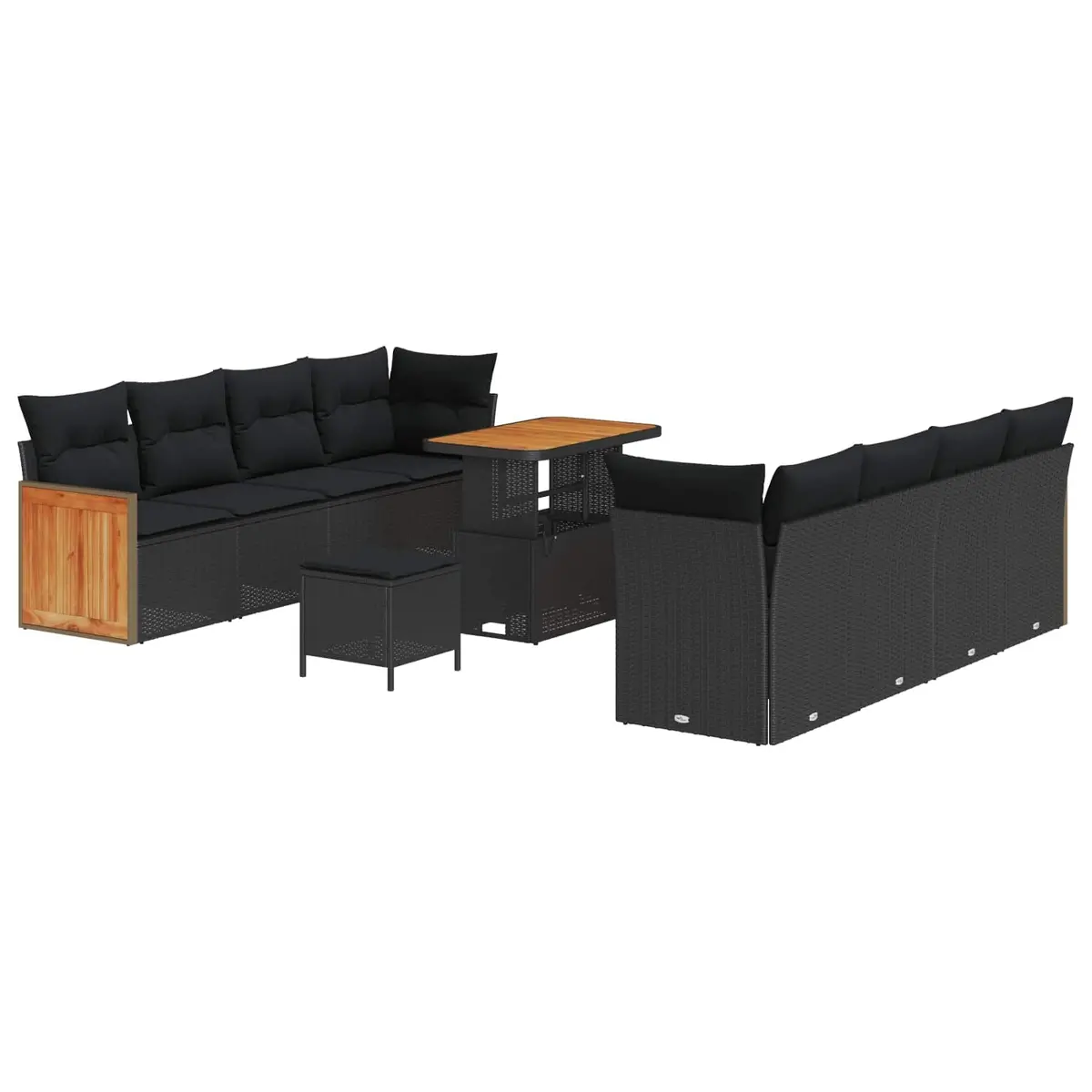 12 Piece Outdoor Seating Sofa Set Black Poly Rattan and Acacia Wood Modular with Cushions