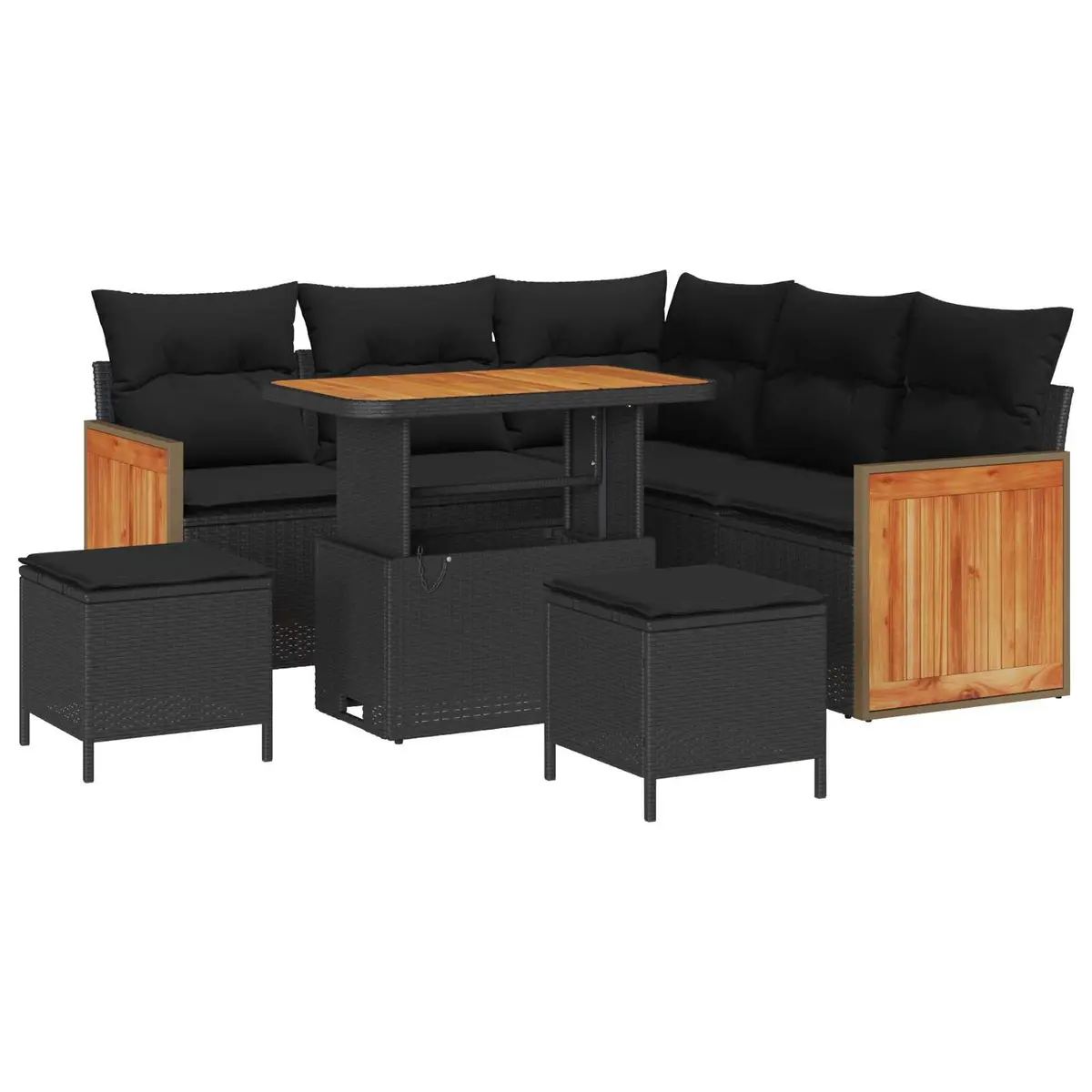 Outdoor Sofa Set 9 Pieces Modular Black Poly Rattan Garden Seating with Cushions