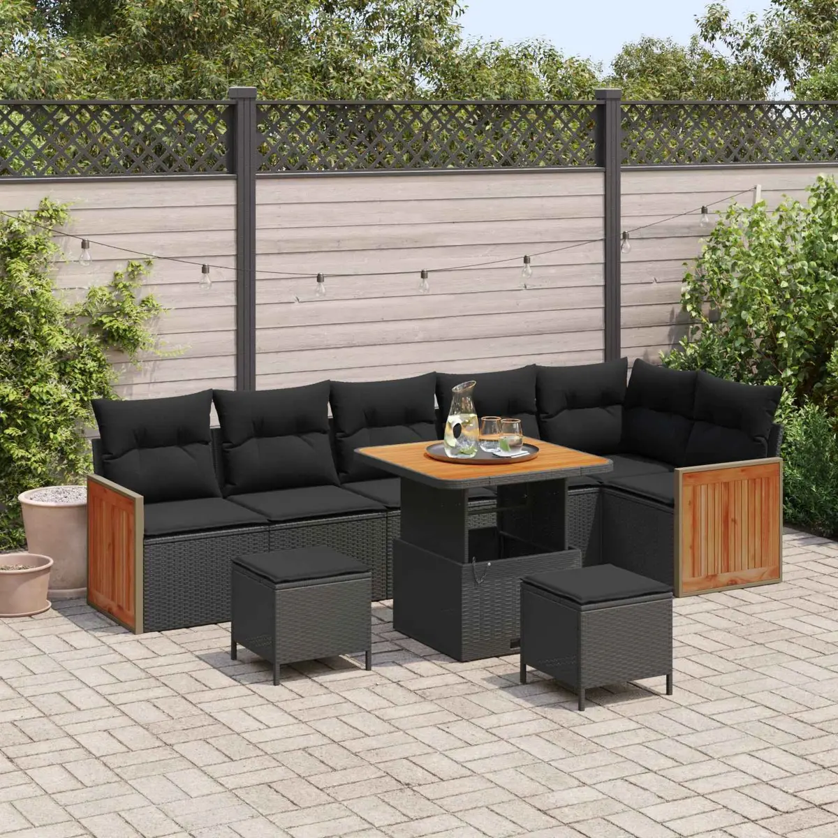 Modular Garden Sofa Set 11pcs Black Poly Rattan Outdoor Sectional Furniture