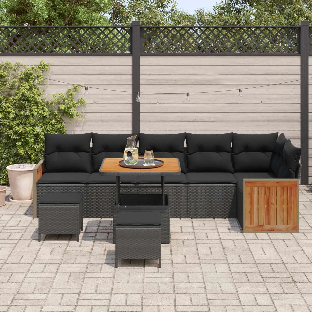 Modular Garden Sofa Set 11pcs Black Poly Rattan Outdoor Sectional Furniture