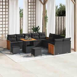 Modular Garden Sofa Set 17 pcs Black Poly Rattan Outdoor Seating with Cushions
