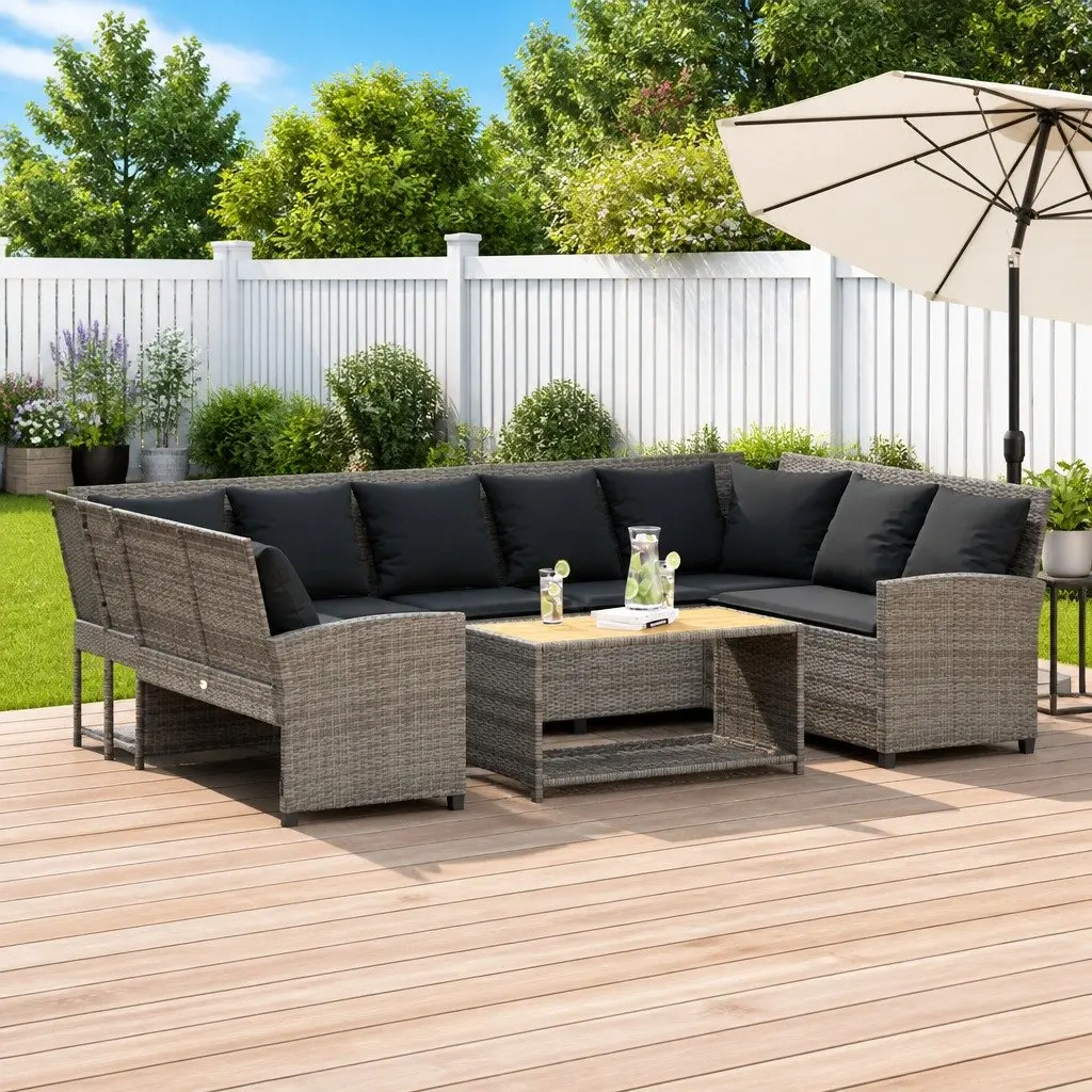 Garden Sofa Modular PE Rattan Grey Outdoor Furniture Set with Cushions