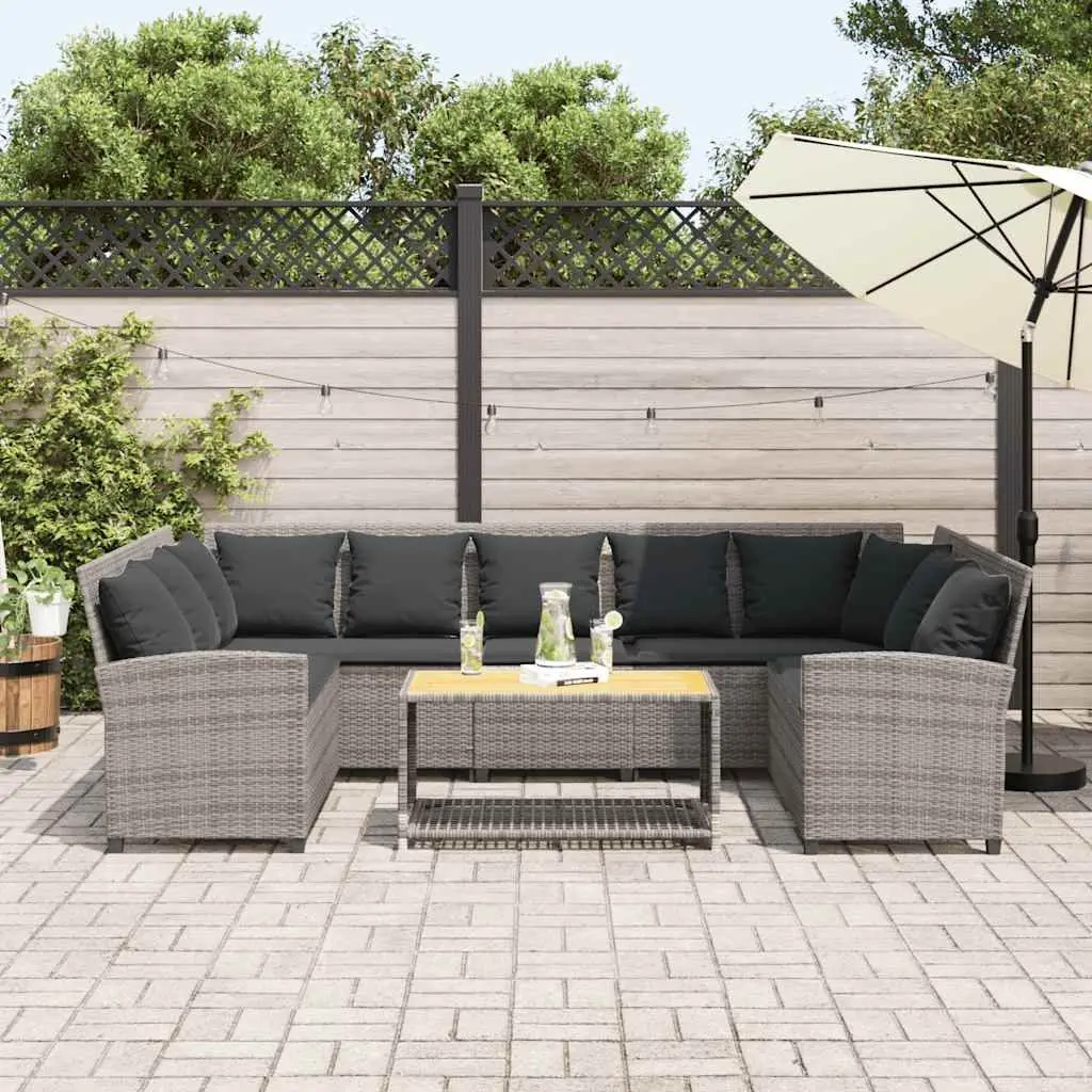 Garden Sofa Modular PE Rattan Grey Outdoor Furniture Set with Cushions