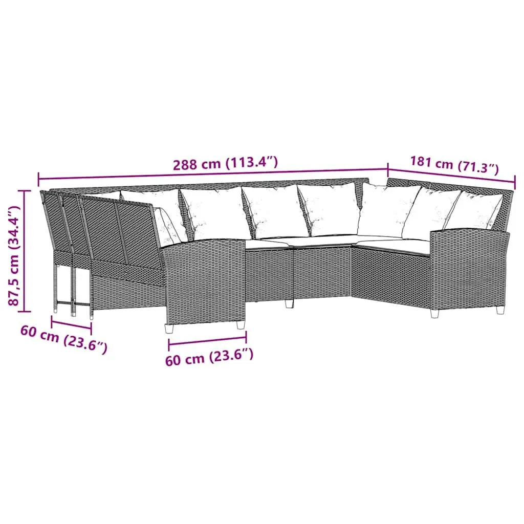 Garden Sofa Modular PE Rattan Grey Outdoor Furniture Set with Cushions