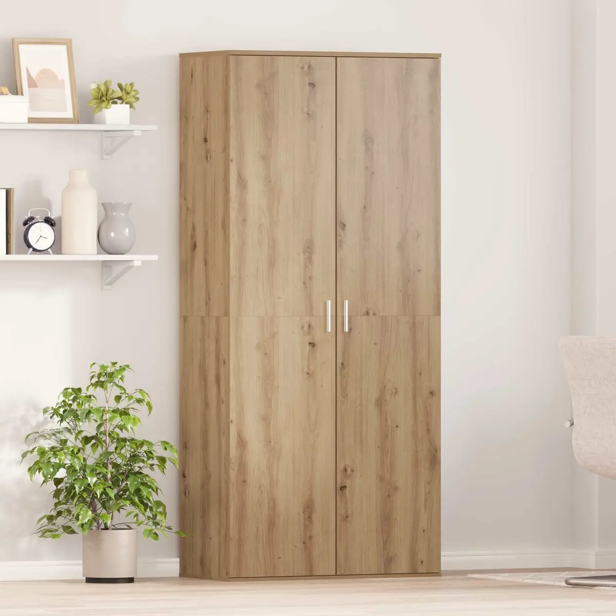 Highboard Storage Cabinet 80 x 39 x 178 cm Engineered Wood Beige Shoe Organiser