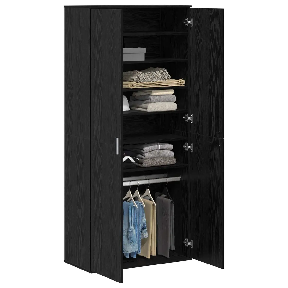 Highboard Storage Cabinet Engineered Wood 80x39x178cm Black Oak with Hinge Doors and Shelves