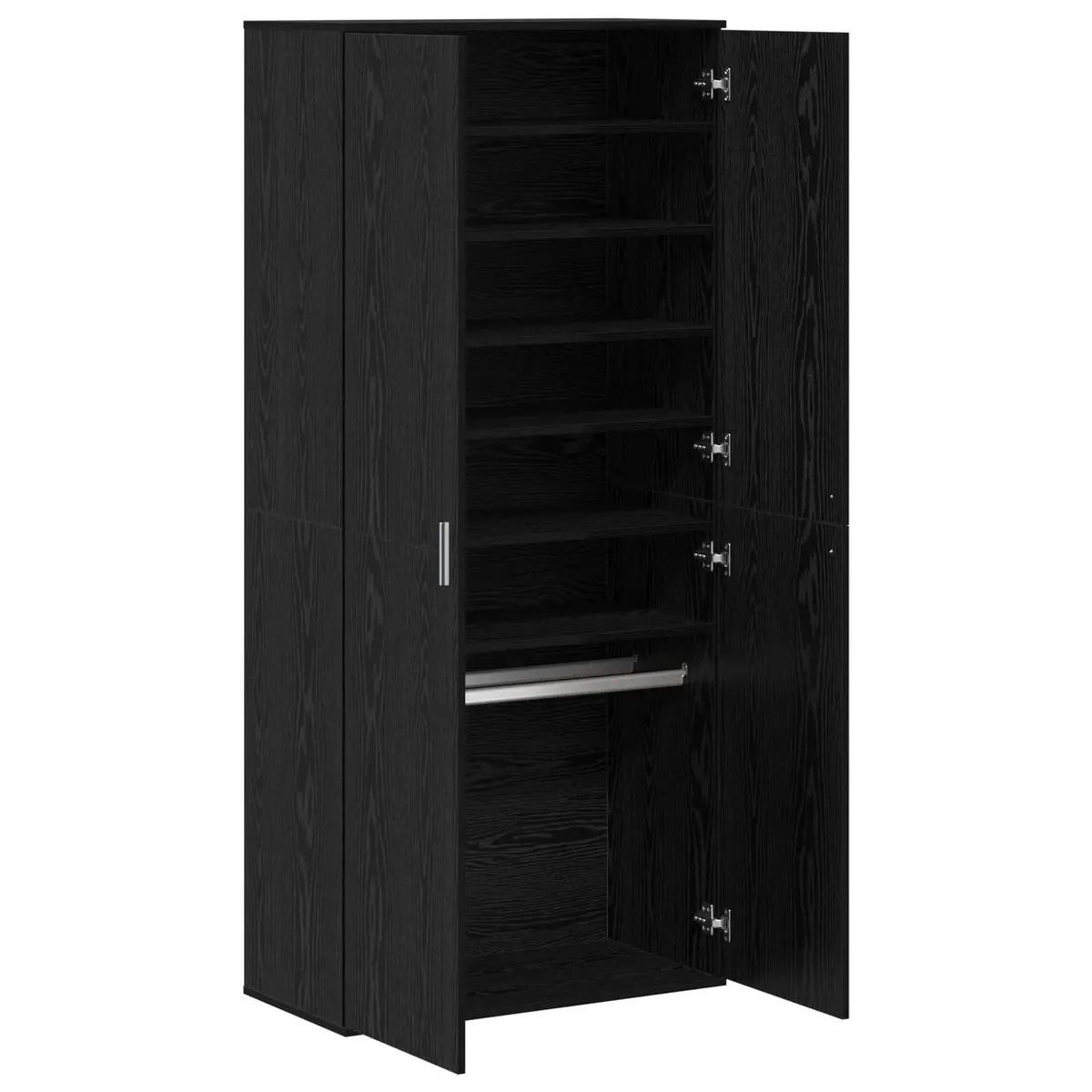 Highboard Storage Cabinet Engineered Wood 80x39x178cm Black Oak with Hinge Doors and Shelves