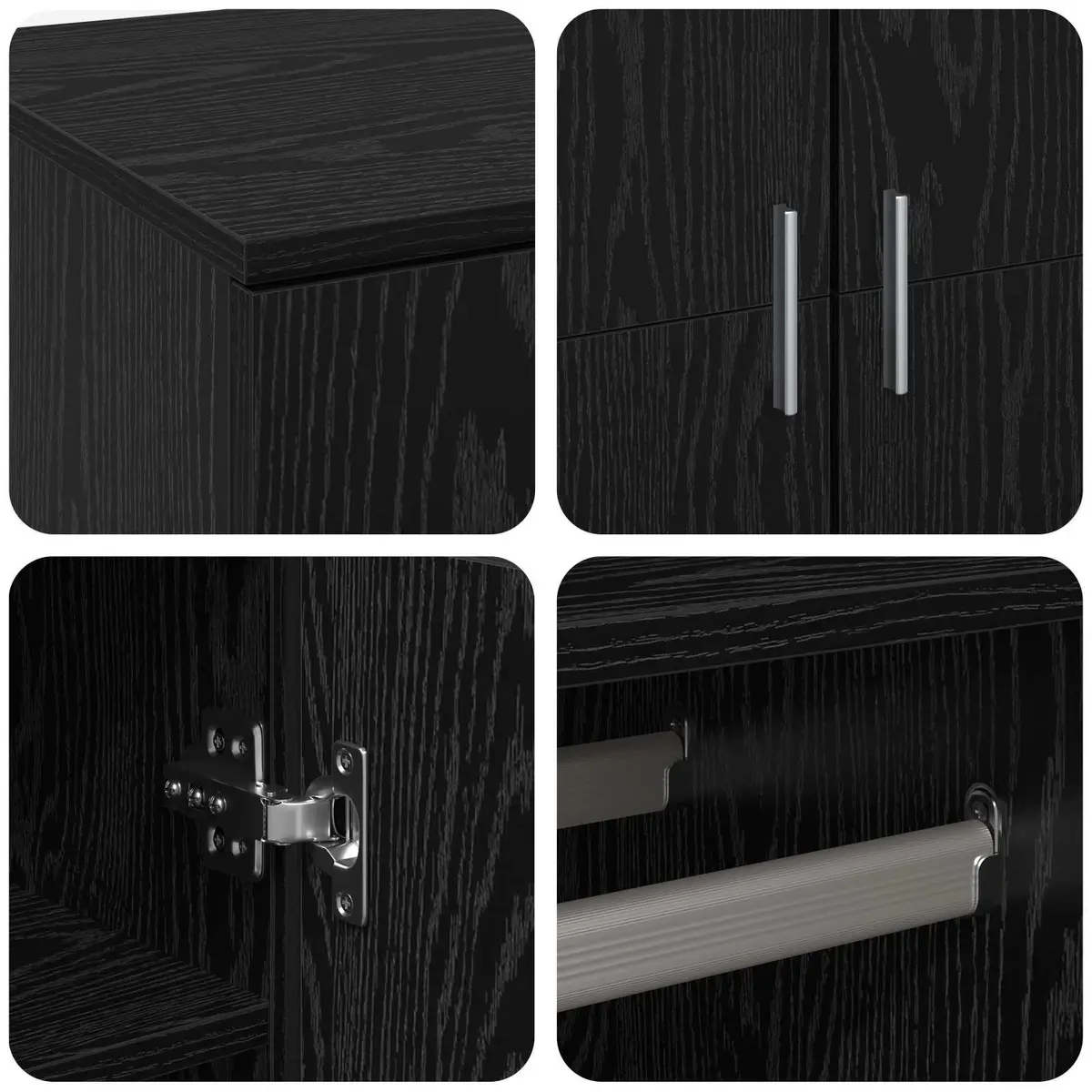 Highboard Storage Cabinet Engineered Wood 80x39x178cm Black Oak with Hinge Doors and Shelves