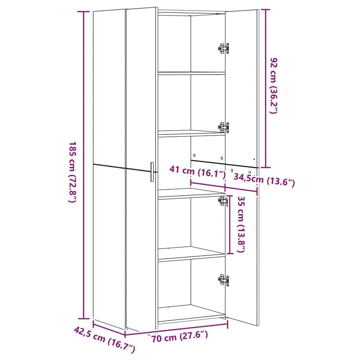 Engineered Wood Highboard Storage Cabinet Modern 70 x 42.5 x 185 cm Black