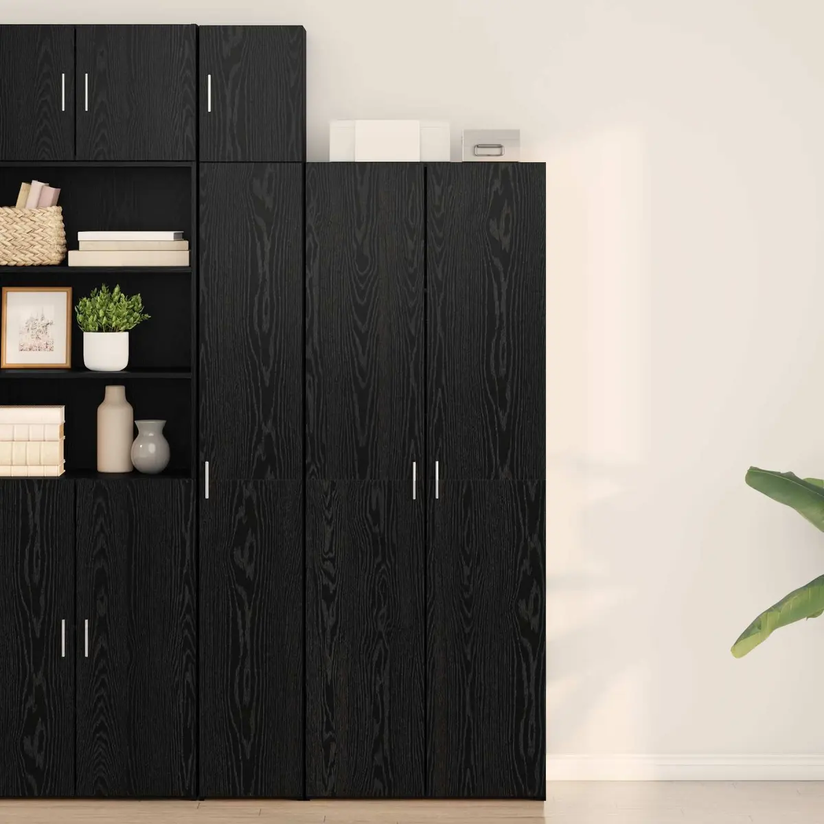 Highboard Buffet Cabinet Black Oak Sideboard Dining Room Storage 70x42.5x185cm