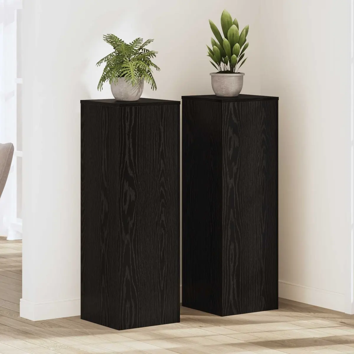 Plant Stand Engineered Wood 33 x 33 x 100 cm Black 2 Pieces Indoor Outdoor Garden Display
