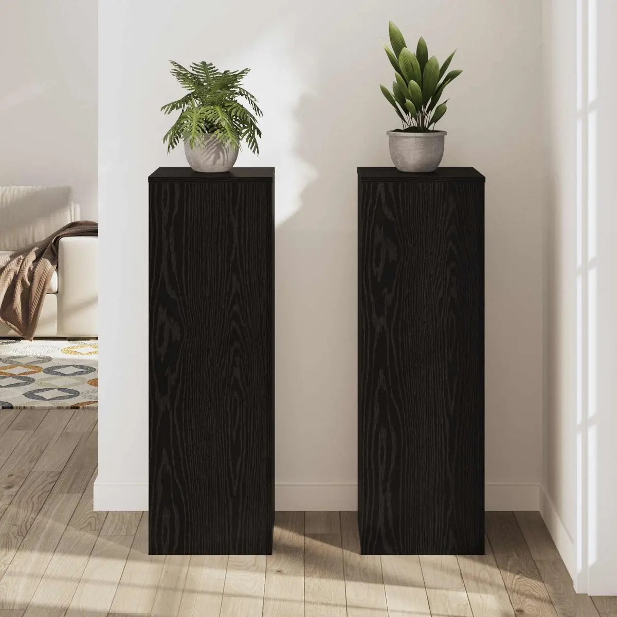 Plant Stand Engineered Wood 33 x 33 x 100 cm Black 2 Pieces Indoor Outdoor Garden Display