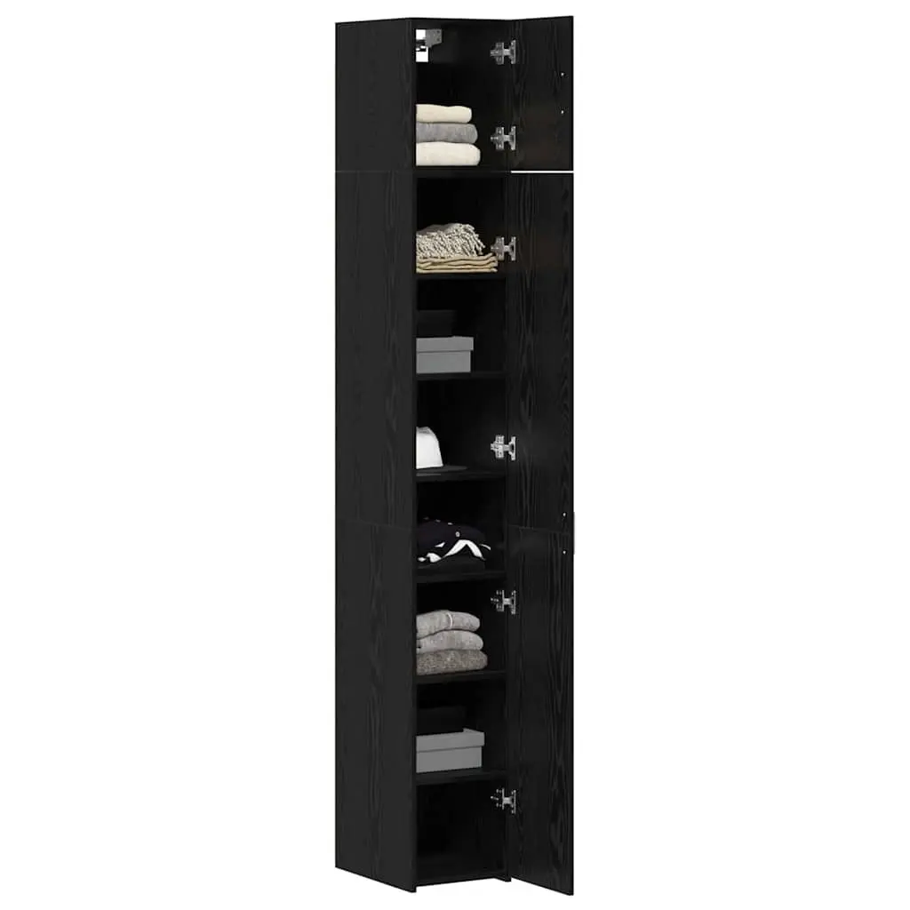 Storage Cabinet Engineered Wood 2-Piece Set Adjustable Shelves Black Oak