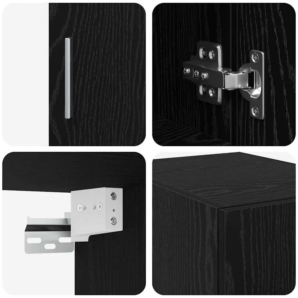 Storage Cabinet Engineered Wood 2-Piece Set Adjustable Shelves Black Oak