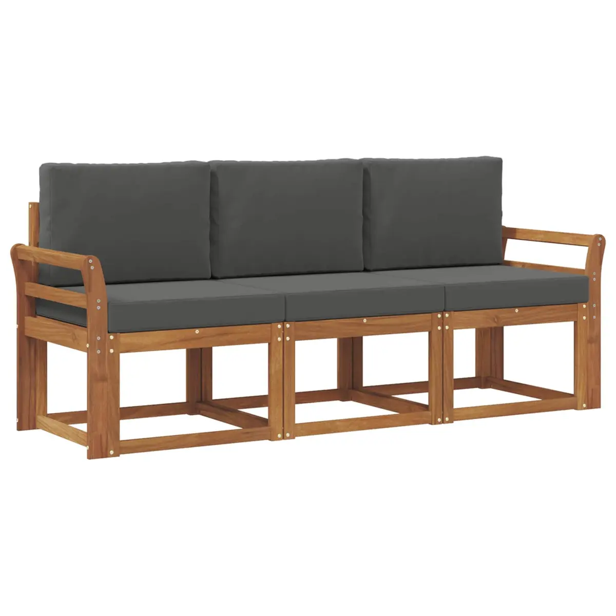Outdoor Sofa Set Solid Acacia Wood 3 Piece Modular Brown and Anthracite with Cushions