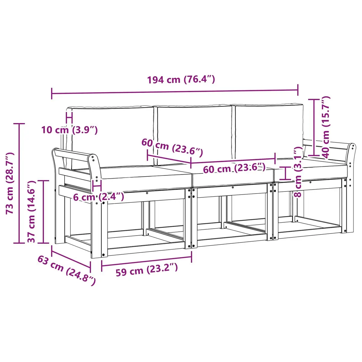 Outdoor Sofa Set Solid Acacia Wood 3 Piece Modular Brown and Anthracite with Cushions