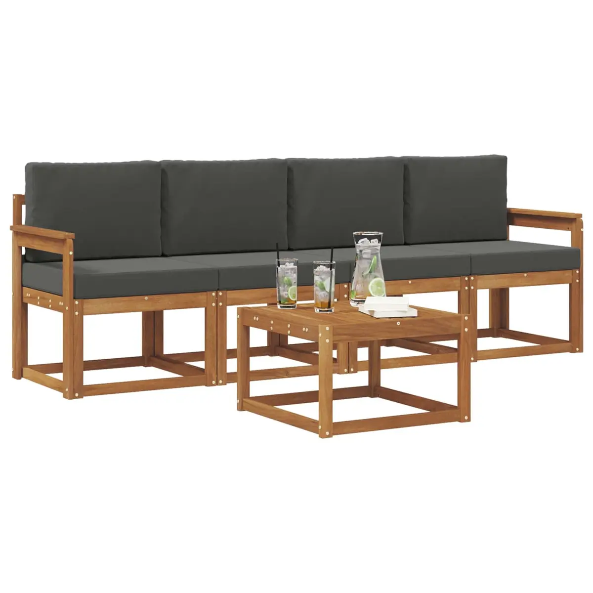 Outdoor Sofa Set Solid Acacia Wood Modular 5 Piece Lounge Brown with Cushions