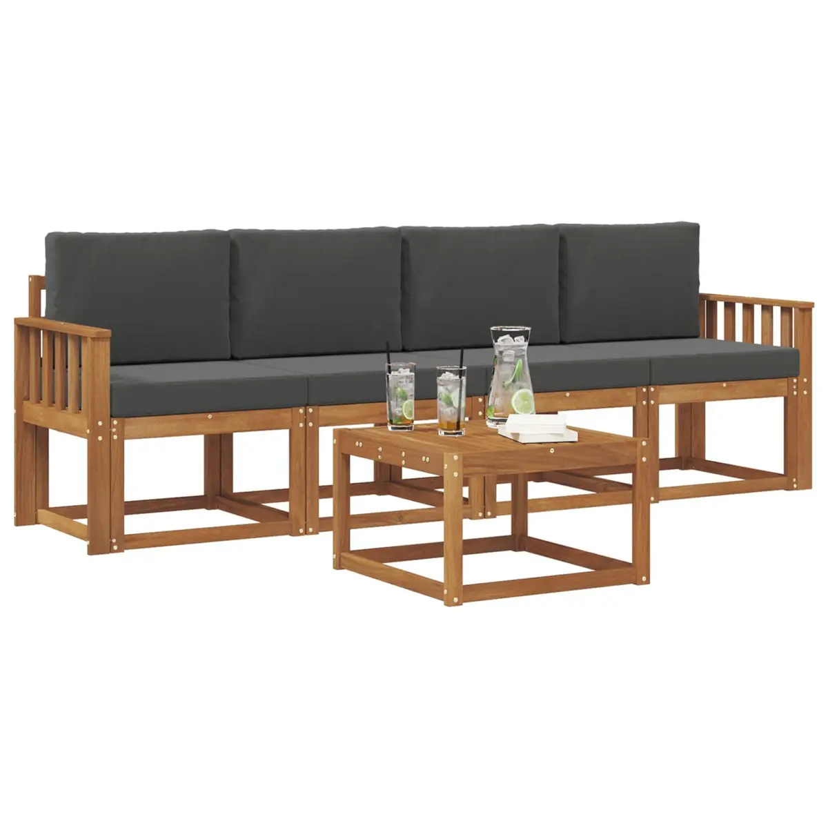 Outdoor Sofa Set Solid Acacia Wood Modular 5 Pieces Brown
