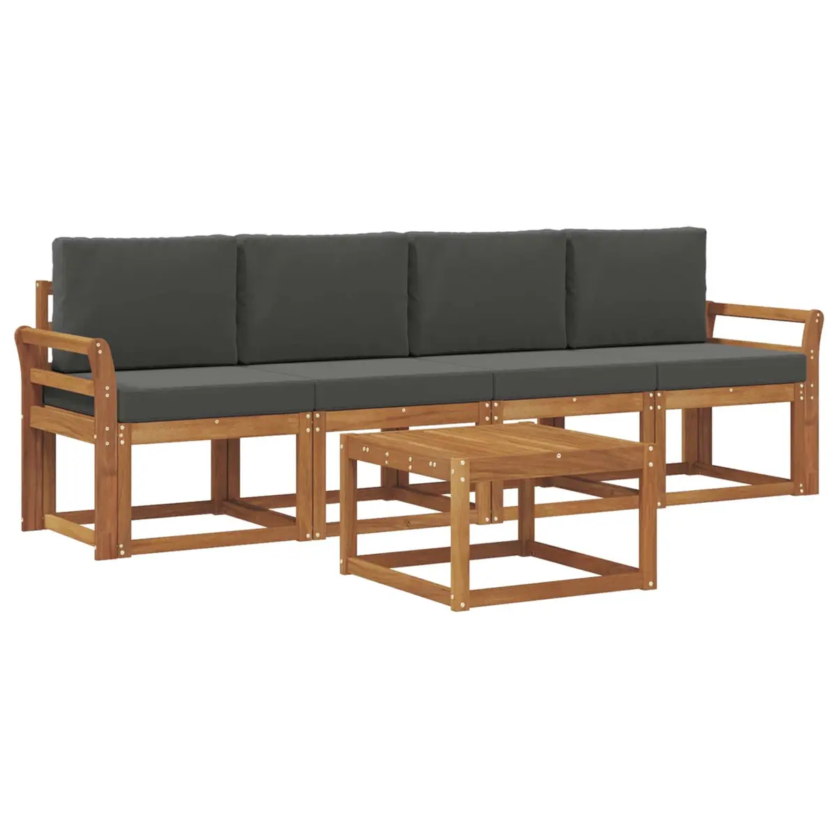 Outdoor Sofa Set Solid Acacia Wood 5 Piece Brown with Cushions