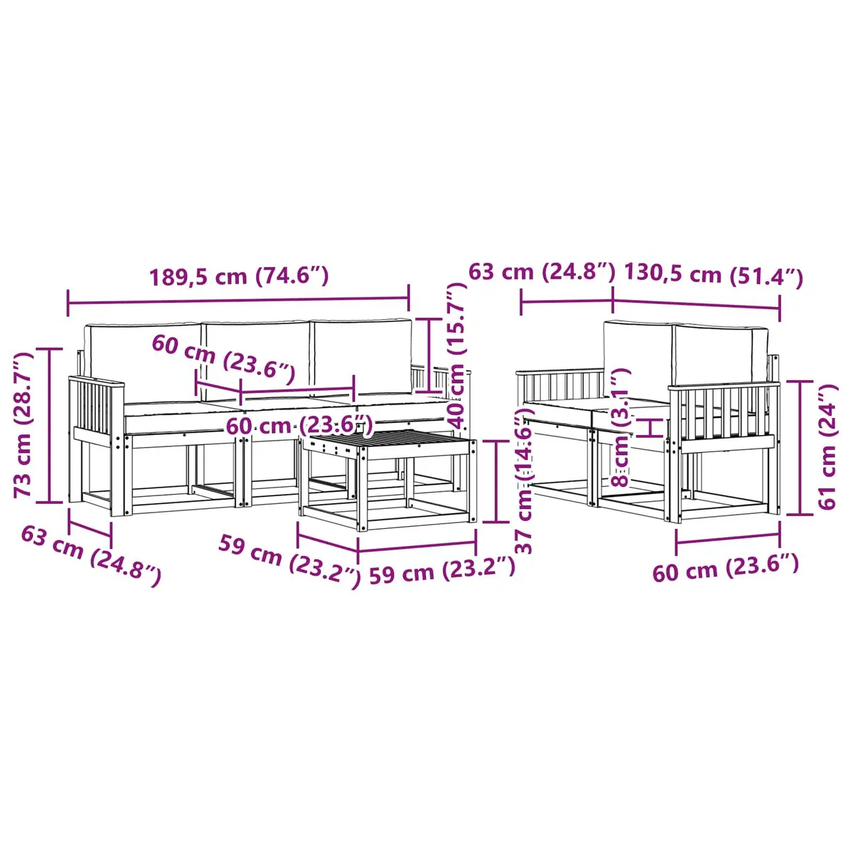 Outdoor Sofa Set 6 Pieces Garden Furniture Acacia Wood with Cushions Brown