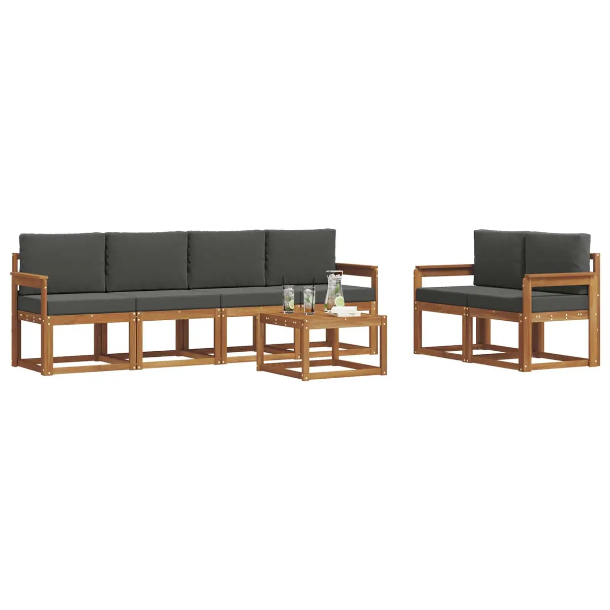 Outdoor Sectional Sofa Set 7 Piece Garden Patio Furniture Brown with Cushions