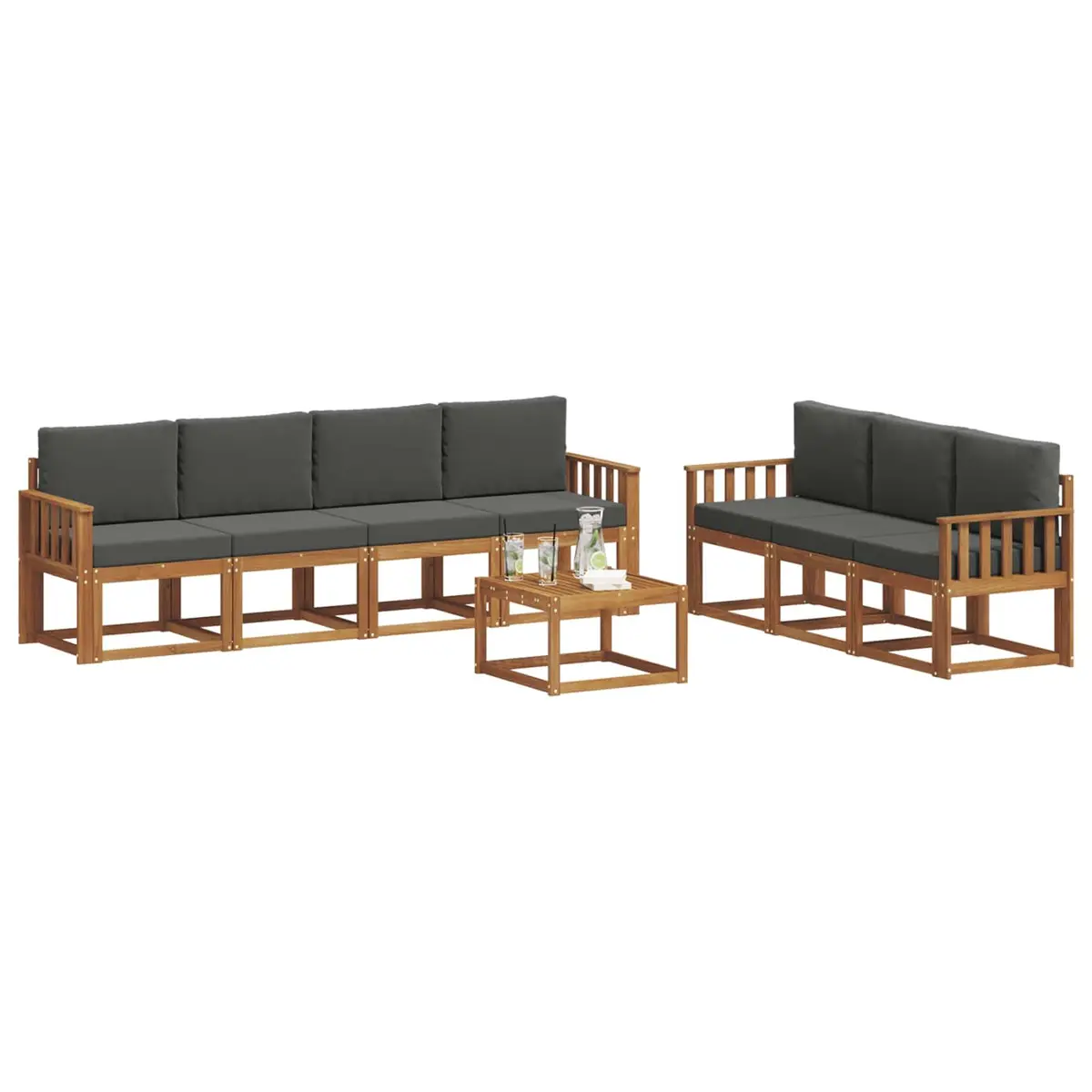 Outdoor Sofa Set Solid Acacia Wood 8 Pieces Brown Modular Garden Lounge