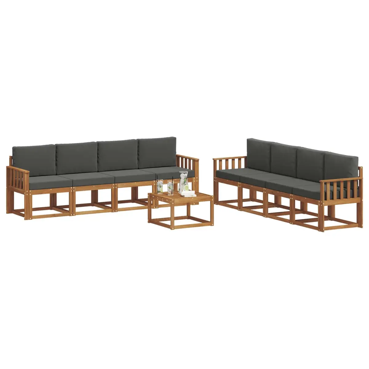 Outdoor Sectional Sofa Set 9 Piece Garden Furniture with Cushions Brown