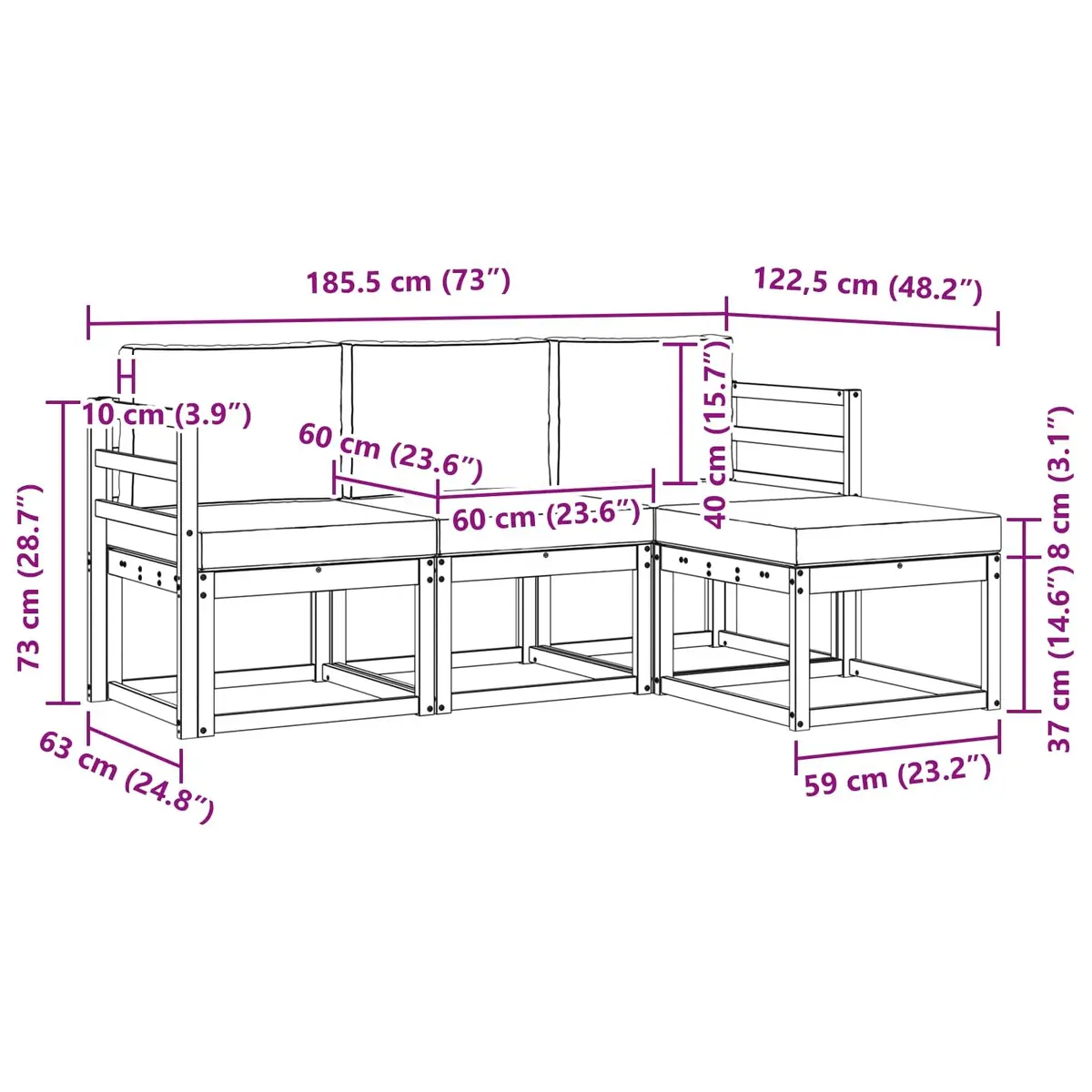 Outdoor Sofa Set 4 Piece Garden Furniture Acacia Wood Cushion Patio Lounge