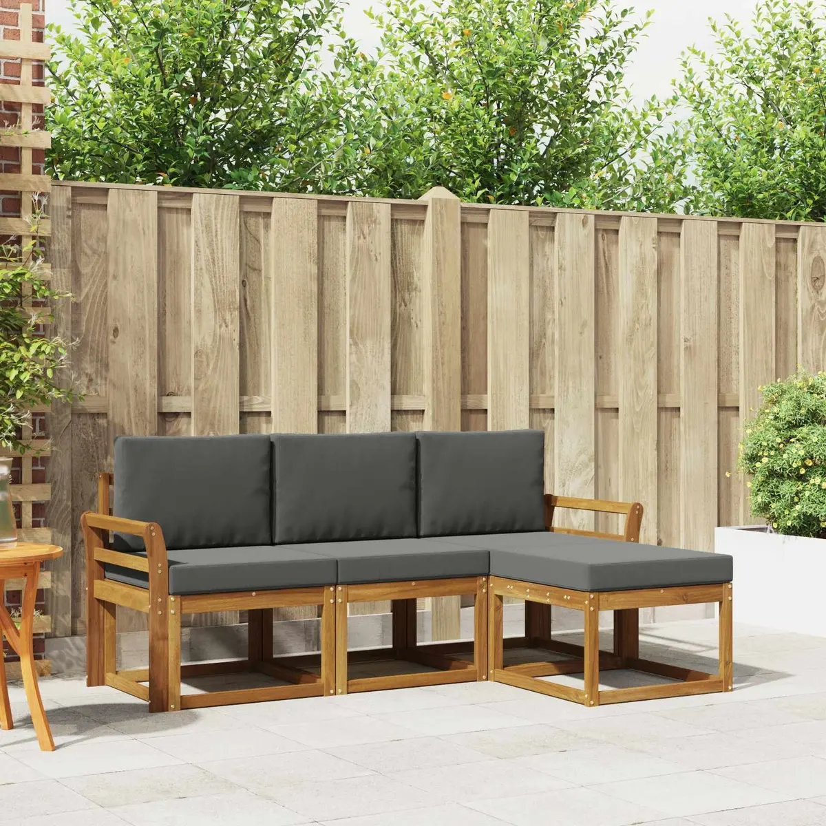 Outdoor Sofa Set 4 Piece Acacia Wood Garden Furniture with Cushions Patio