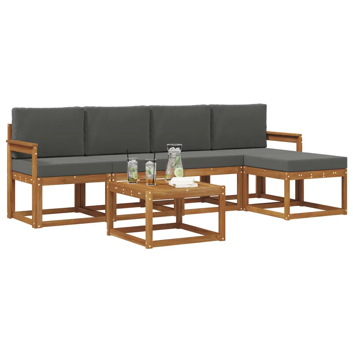 6 Piece Outdoor Sofa Set Cushioned Slatted Back and Seat Solid Acacia Wood Brown Anthracite Garden Patio Furniture