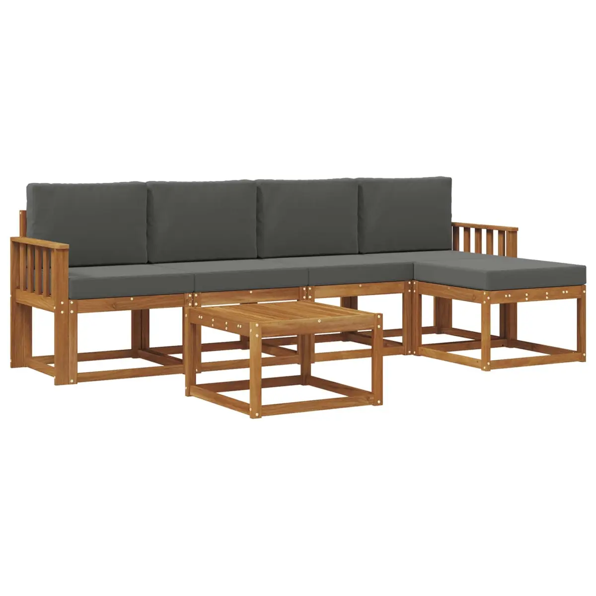 Outdoor Sectional Sofa Set Solid Acacia Wood 6 Piece Natural and Anthracite