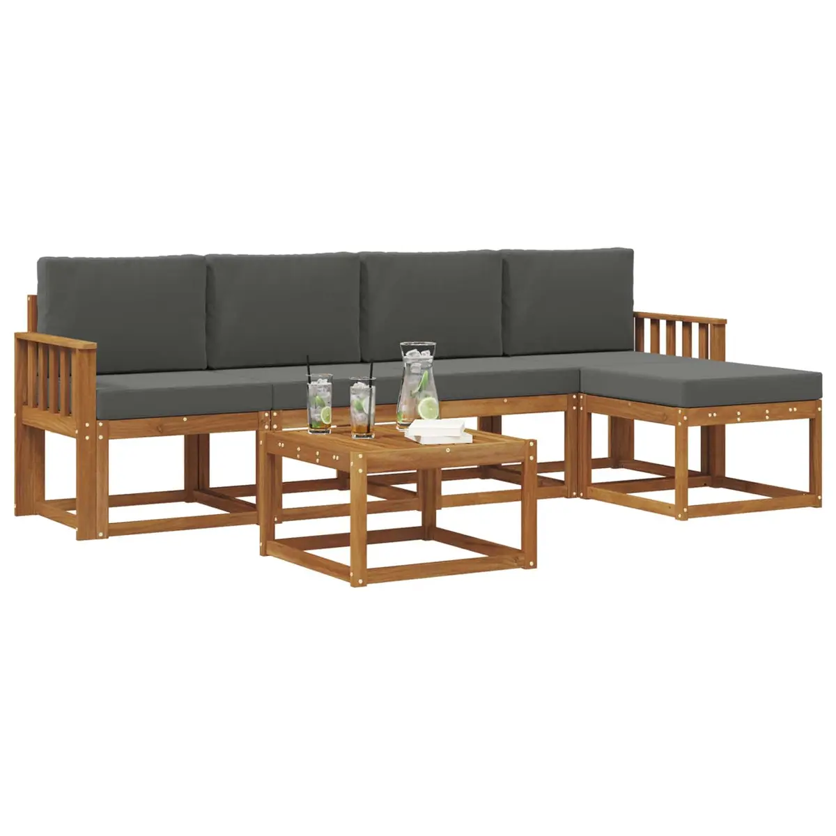 Outdoor Sectional Sofa Set Solid Acacia Wood 6 Piece Natural and Anthracite