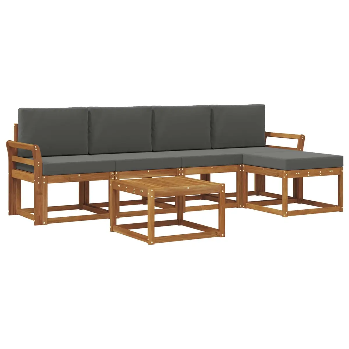 Outdoor Sectional Sofa Set Solid Acacia Wood 6 Piece Natural Wood Tone with Anthracite Accents