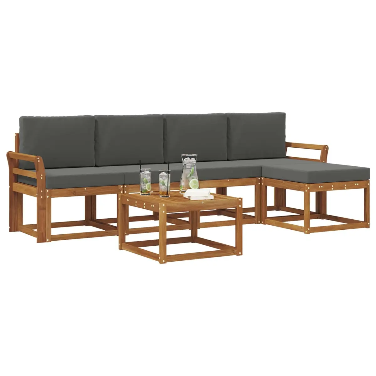 Outdoor Sectional Sofa Set Solid Acacia Wood 6 Piece Natural Wood Tone with Anthracite Accents