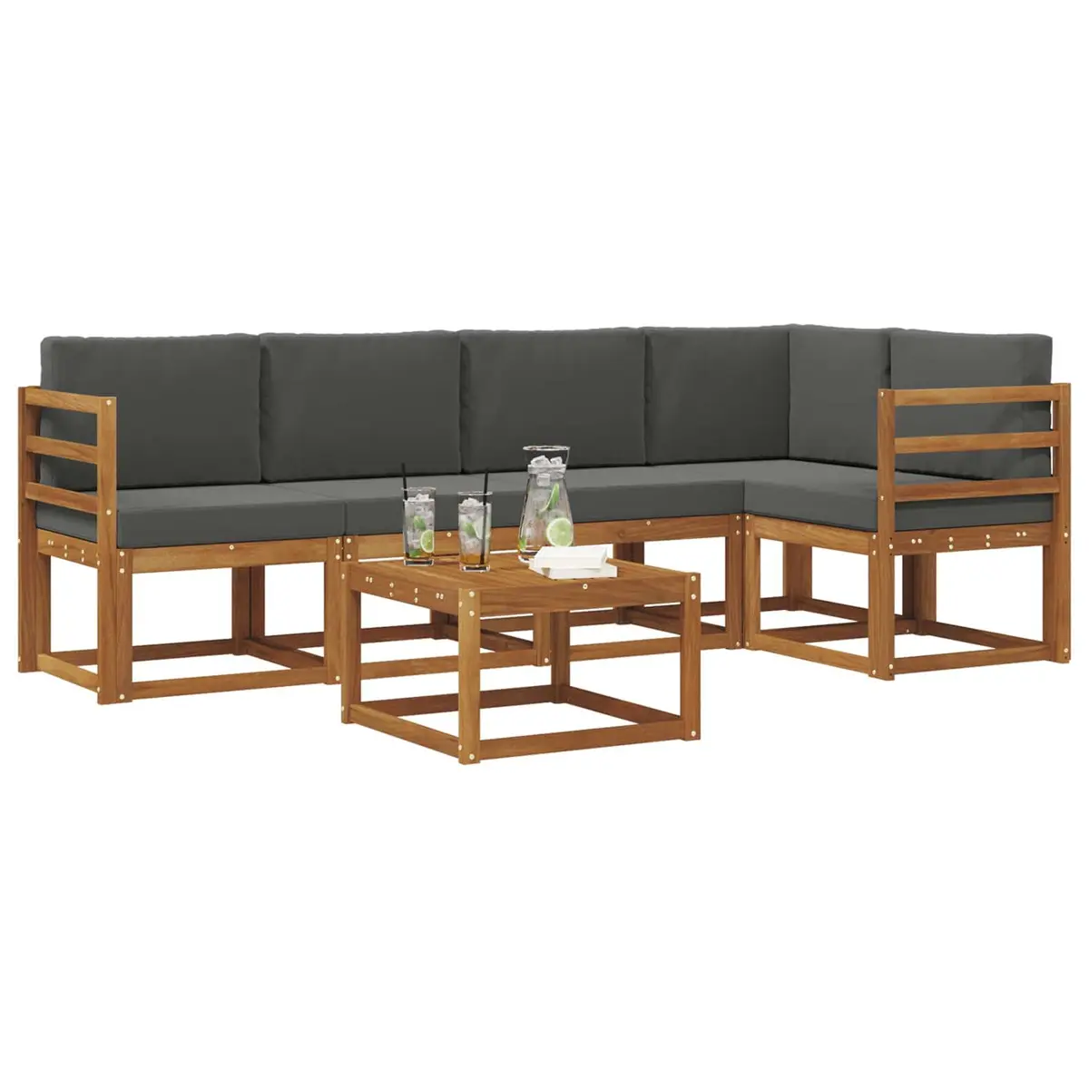 Outdoor Sofa Set Modular Acacia Wood 6 Piece Brown with Cushions
