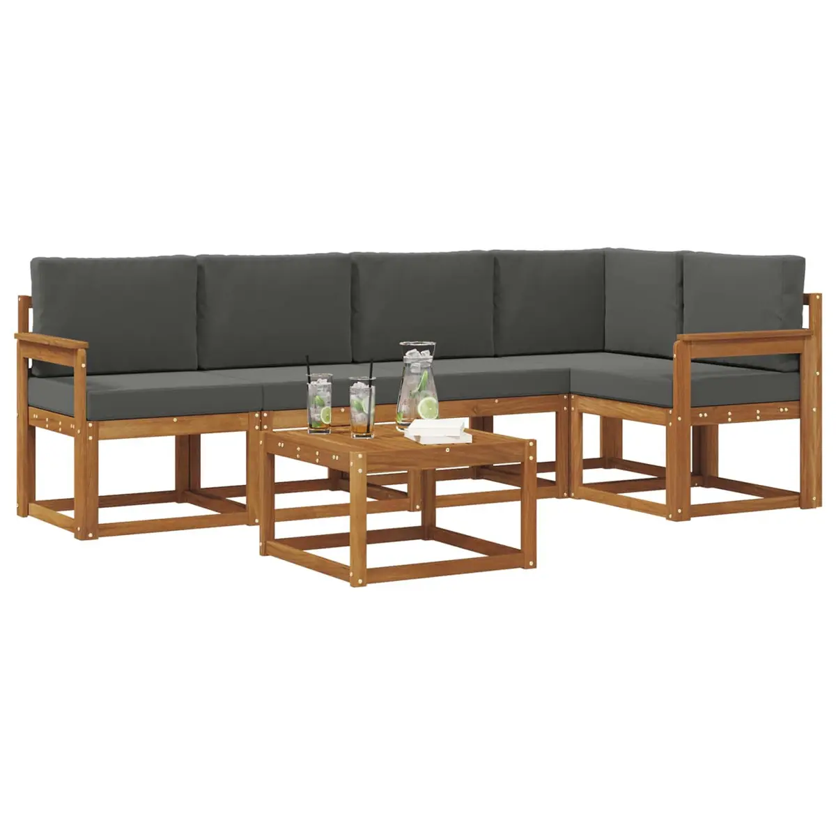 Outdoor Sofa Set Modular Acacia Wood 6 Piece Brown