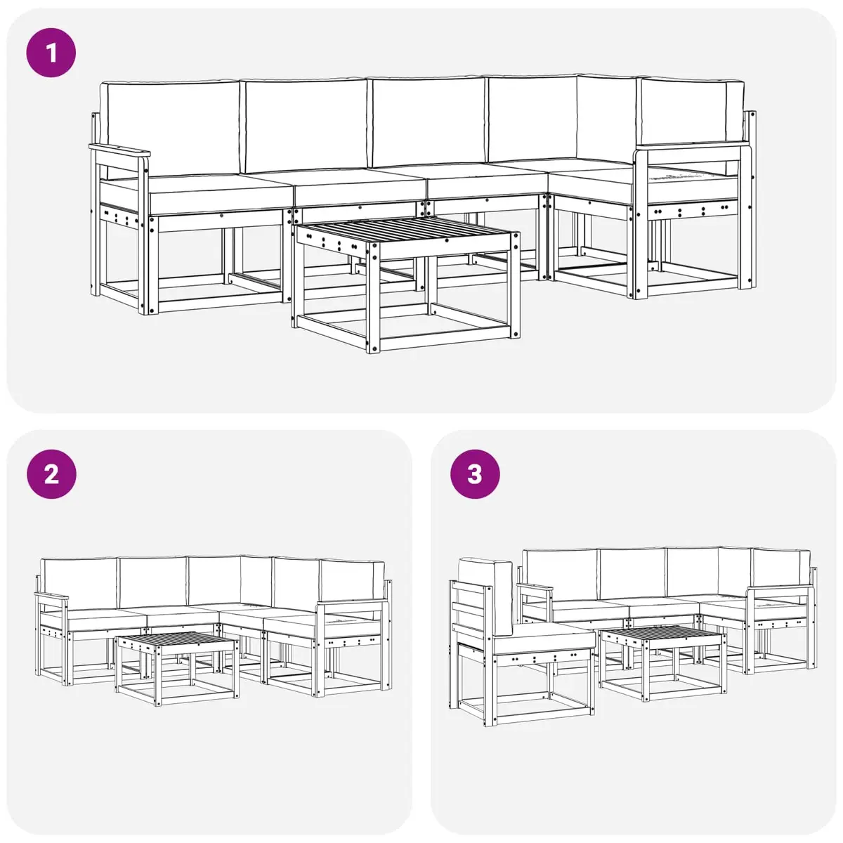 Outdoor Sofa Set Modular Acacia Wood 6 Piece Brown