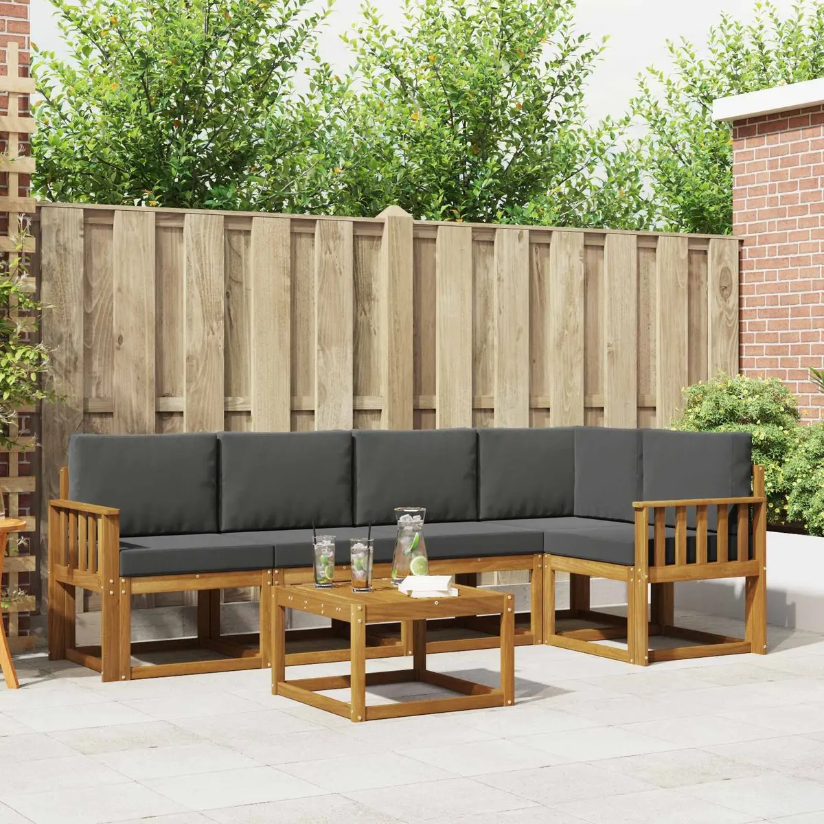 Outdoor Sofa Set 6 Piece with Cushions Garden Patio Furniture Brown Acacia Wood