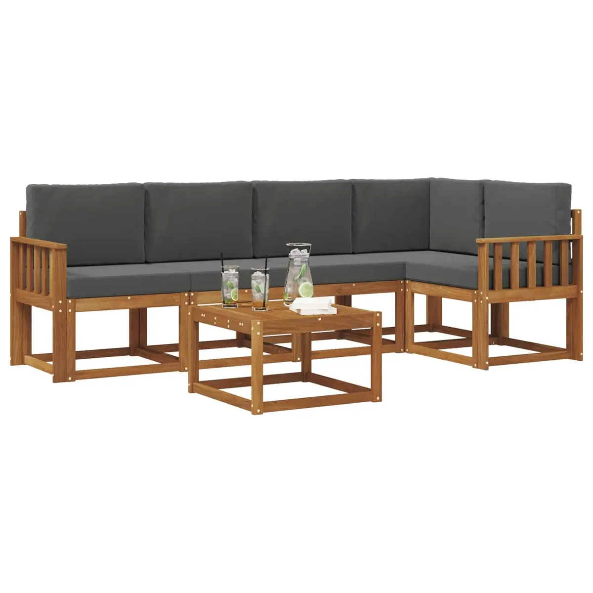 Outdoor Sofa Set 6 Piece with Cushions Garden Patio Furniture Brown Acacia Wood