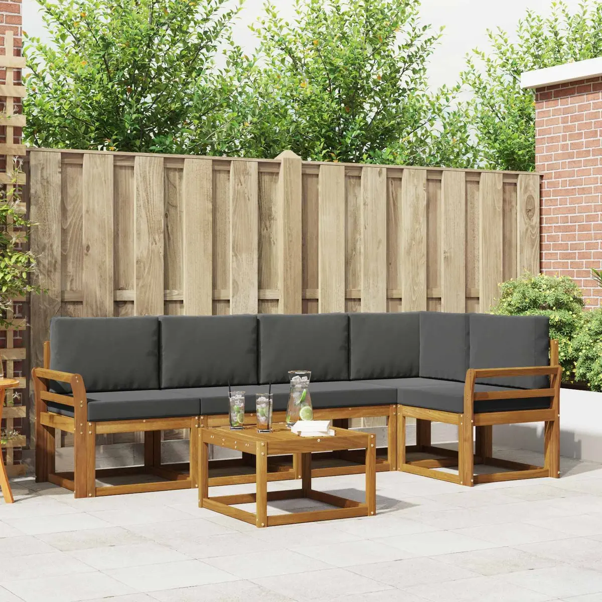 Outdoor Sofa Set Modular Acacia Wood 6 Piece Brown