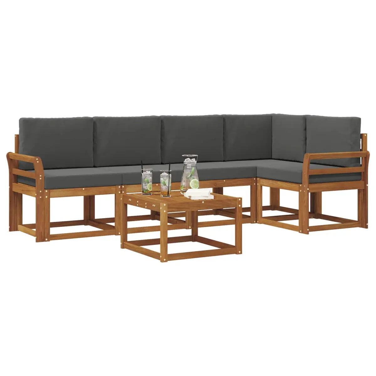 Outdoor Sofa Set Modular Acacia Wood 6 Piece Brown