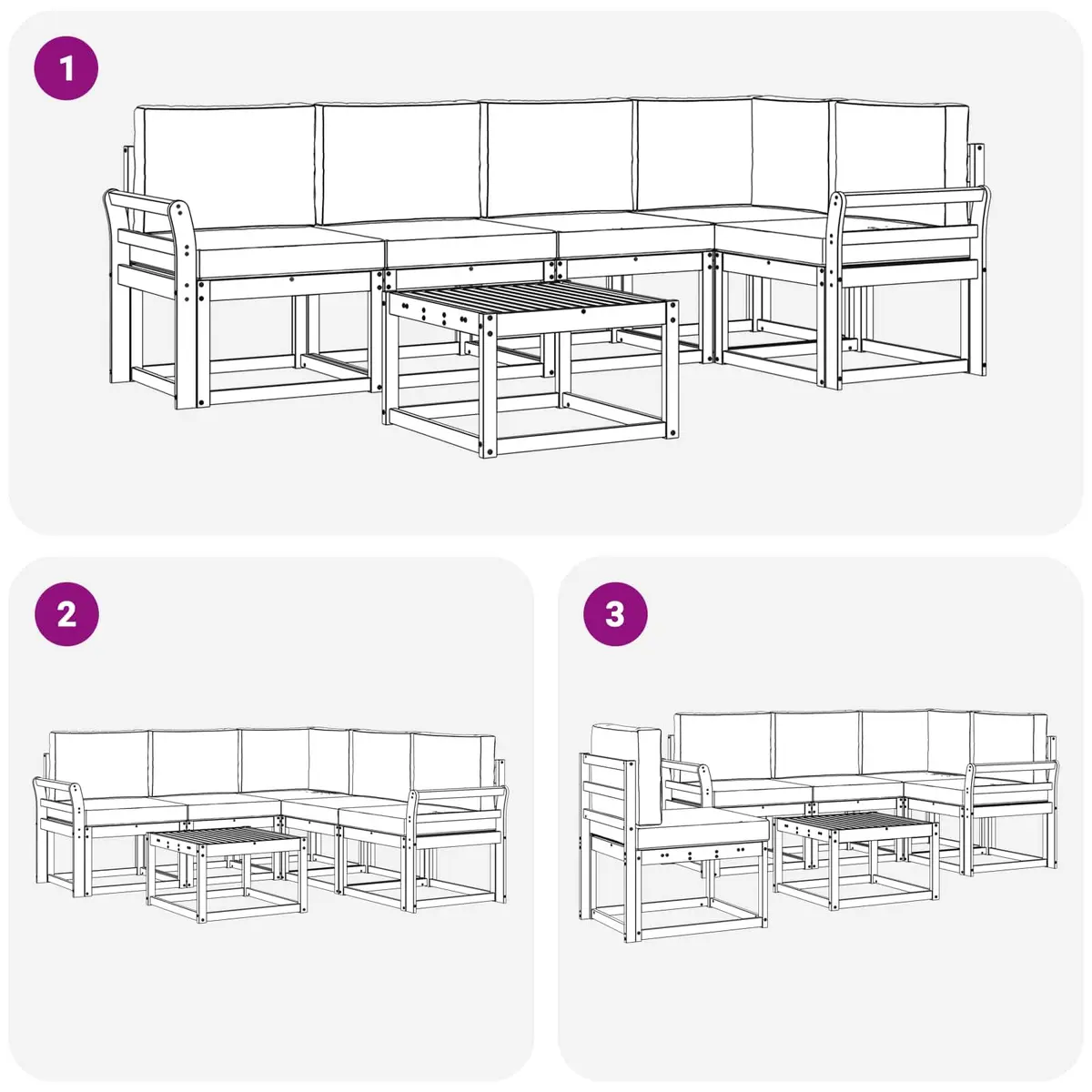 Outdoor Sofa Set Modular Acacia Wood 6 Piece Brown