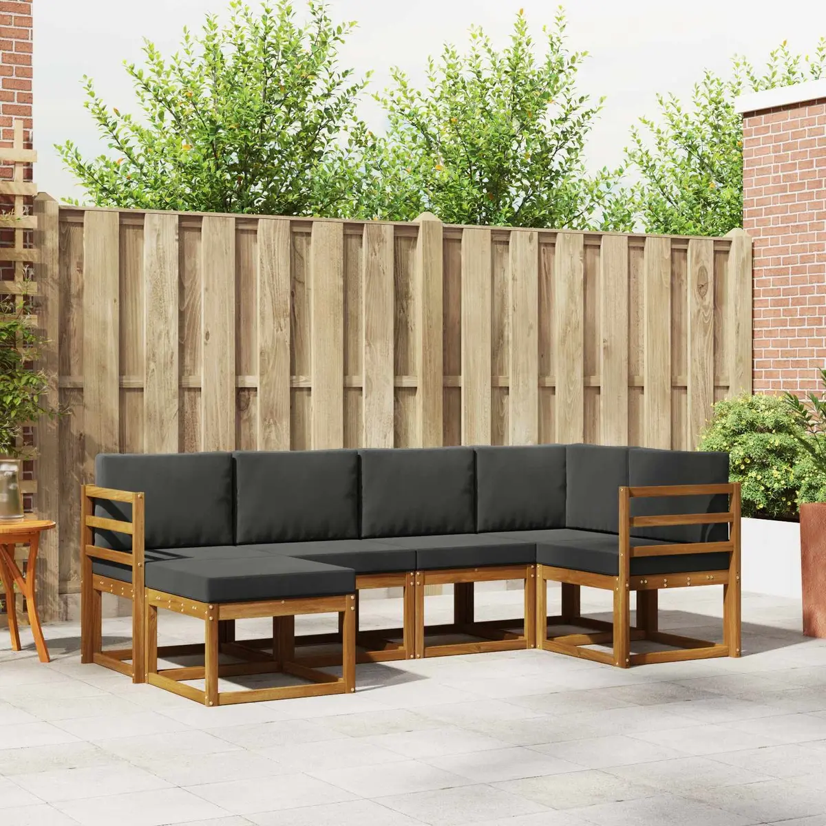 Outdoor Sofa Set Solid Acacia Wood Modular 6 Piece Brown with Cushions