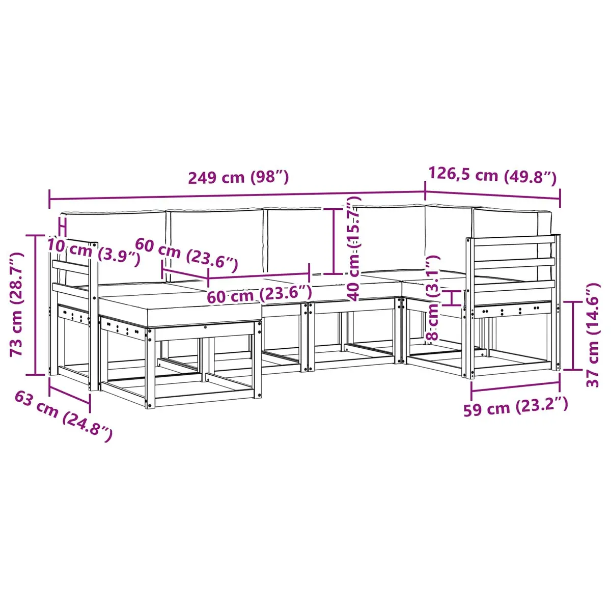 Outdoor Sofa Set Solid Acacia Wood Modular 6 Piece Brown with Cushions