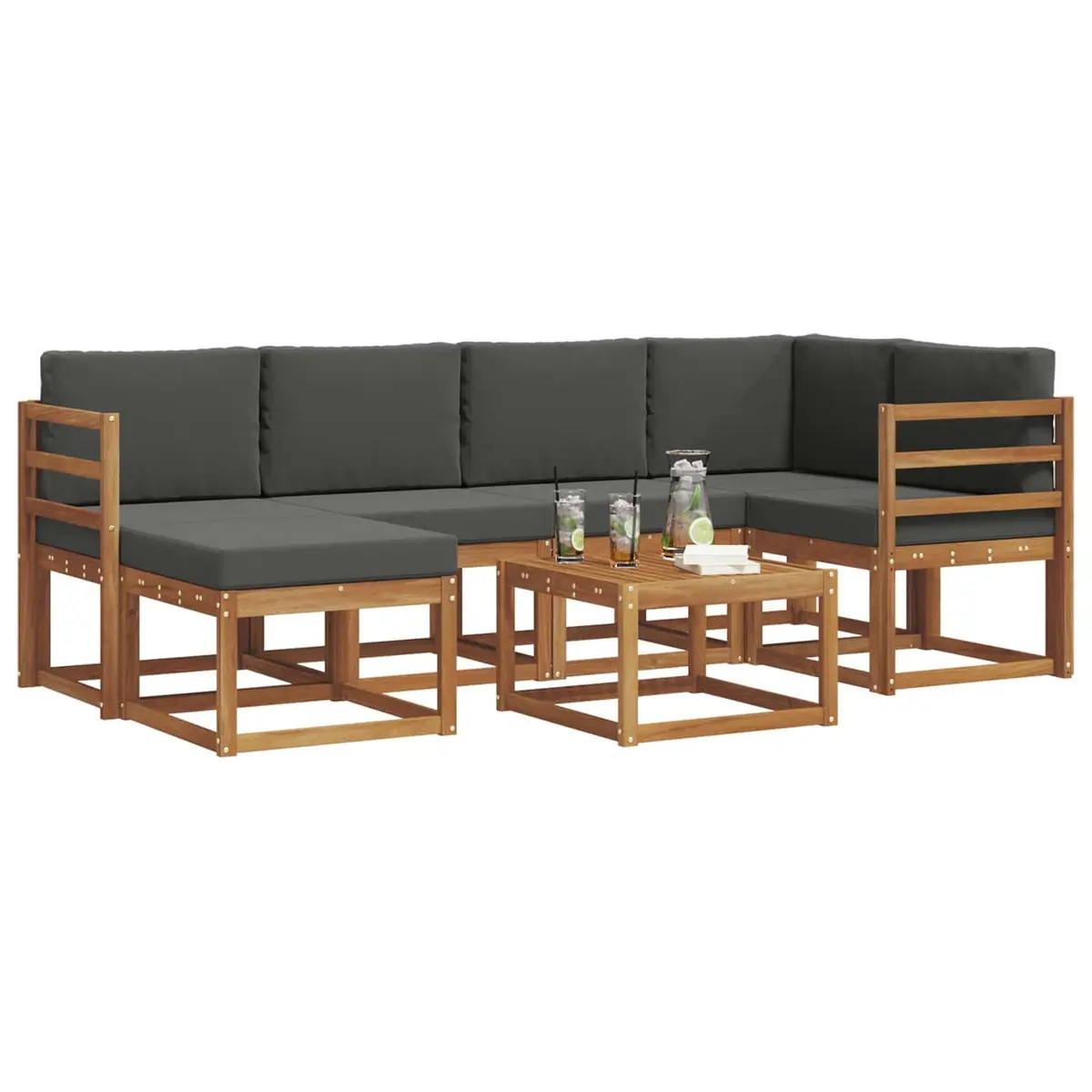 Outdoor Sofa Set Solid Acacia Wood Modular 7 Piece Garden Furniture with Cushions Brown