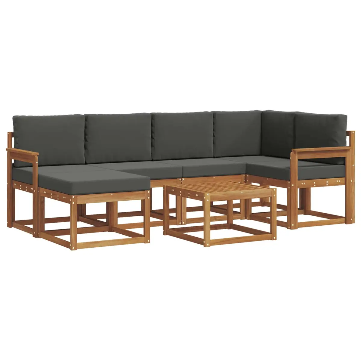 Outdoor Sofa Set Modular Solid Acacia Wood 7 Piece Brown with Cushions