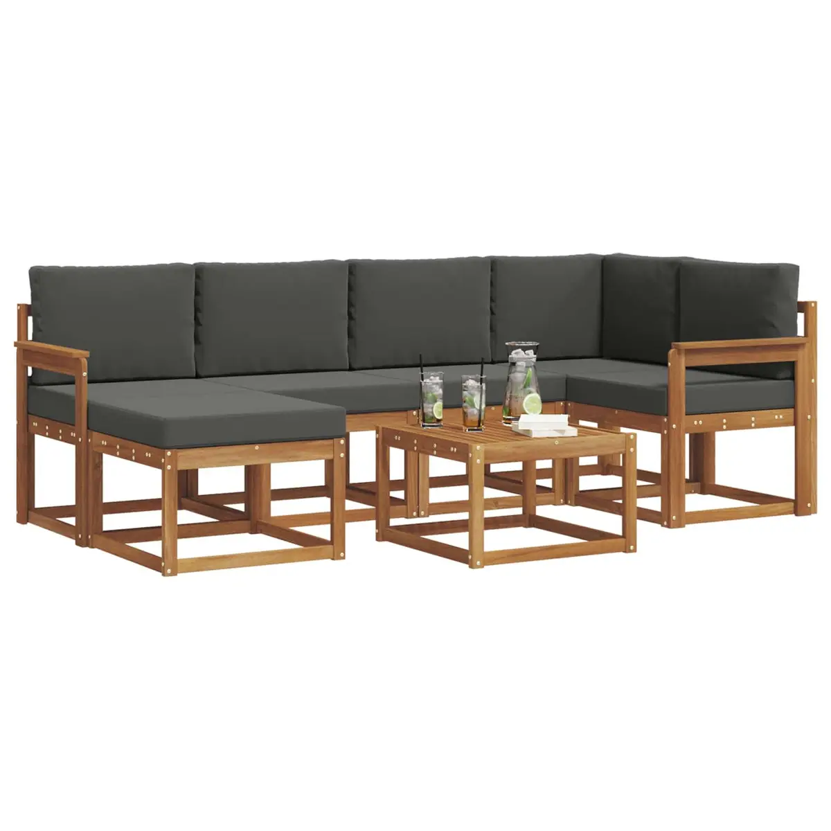 Outdoor Sofa Set Modular Solid Acacia Wood 7 Piece Brown with Cushions