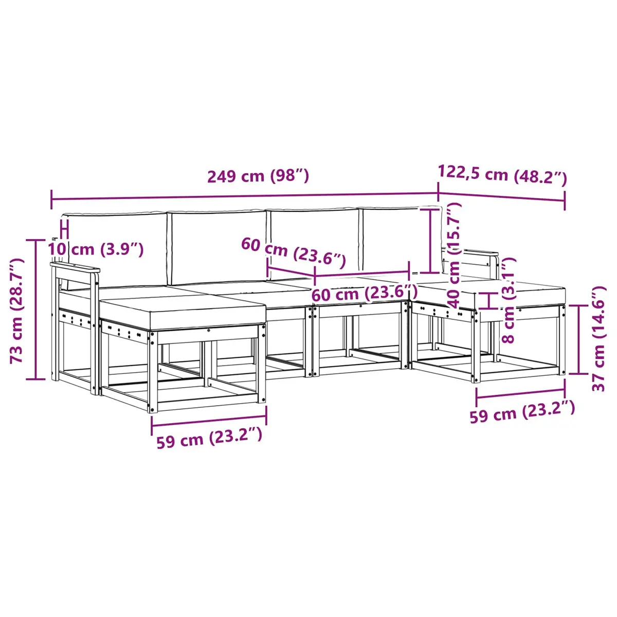 6 Piece Outdoor Furniture Set Modern Brown Engineered Wood Patio Garden Sofa