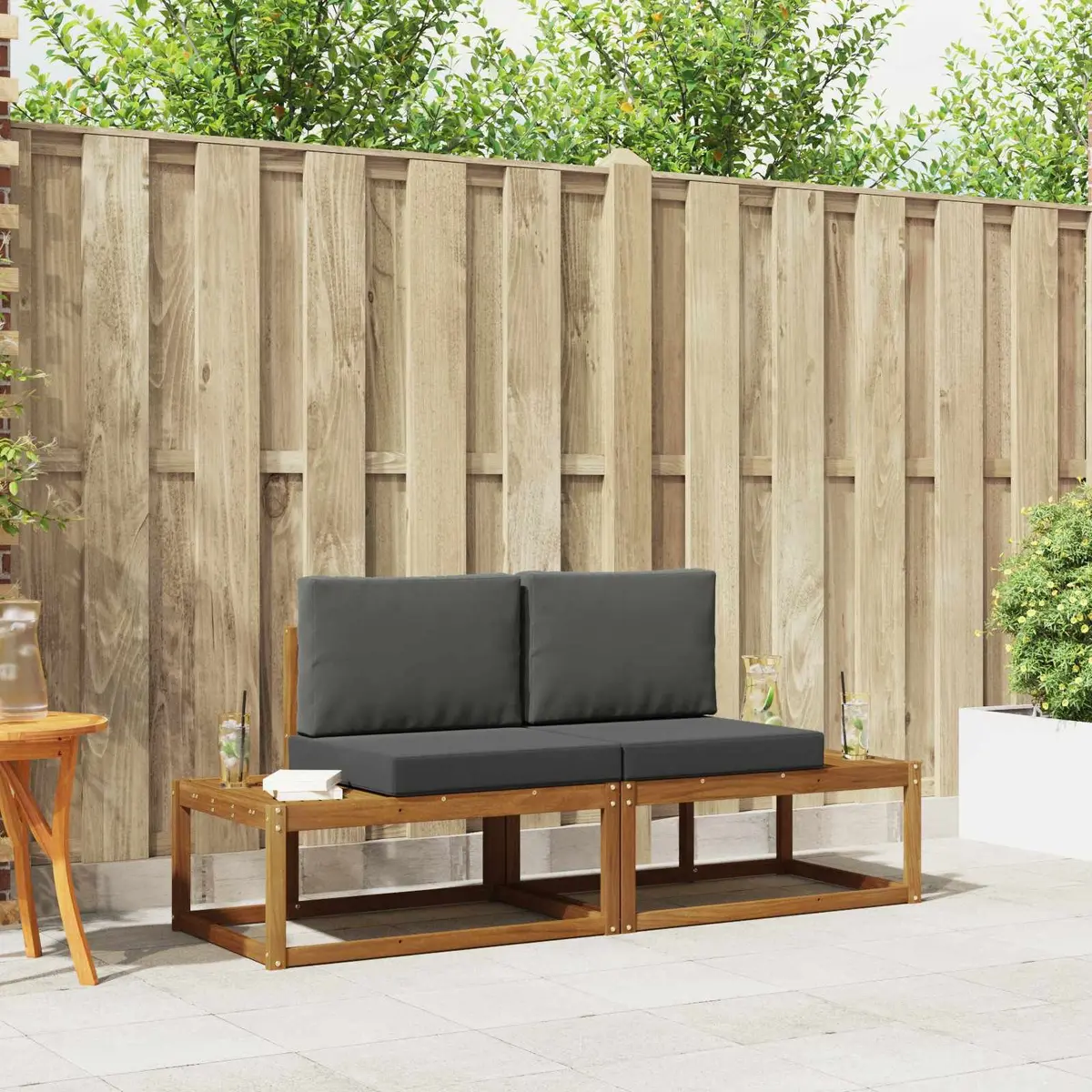 Outdoor Sofa Set 2 Pieces Garden Patio Furniture Engineered Wood Beige